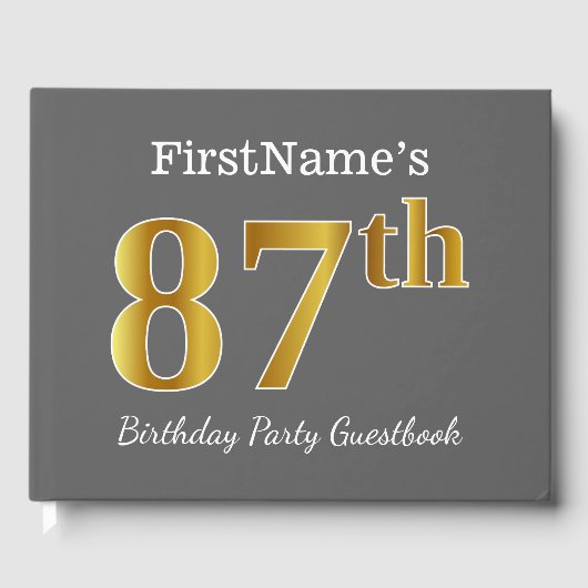 Grijs, Faux Gold 87e verjaardag Partij + Eigen naa Gastenboek (Voorkant)