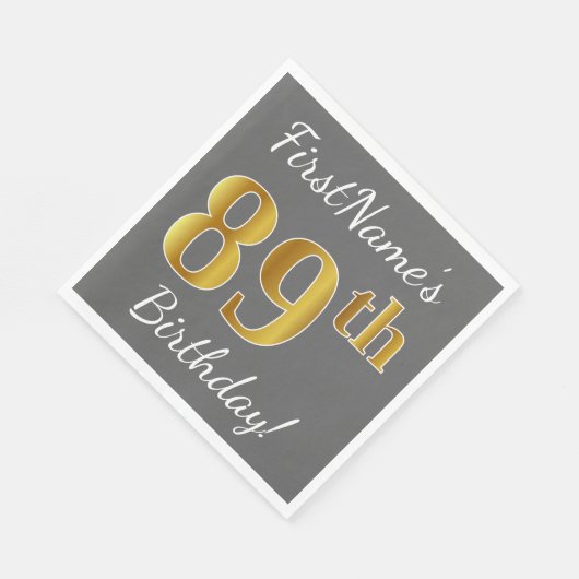 Grijs, Faux Gold 89th Birthday + Eigen naam Servetten (Hoek)