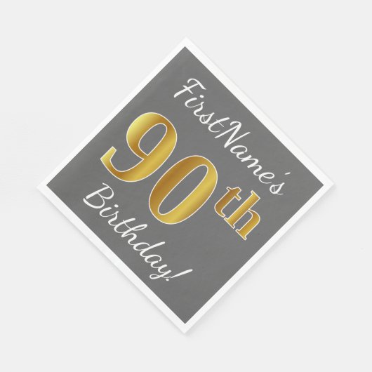 Grijs, Faux Gold 90th Birthday + Aangepaste naam Servetten (Hoek)