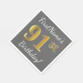 Grijs, Faux Gold 91st verjaardag + Aangepaste naam Servetten (Hoek)