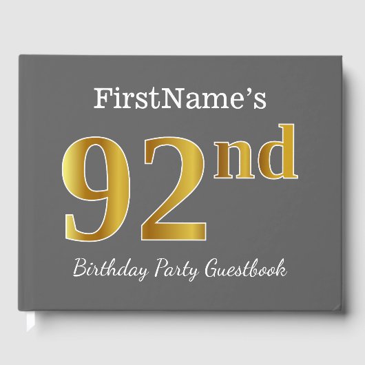 Grijs, Faux Gold 92e verjaardag Partij + Eigen naa Gastenboek (Voorkant)