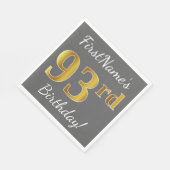 Grijs, Faux Gold 93rd Birthday + Aangepaste naam Servetten (Hoek)