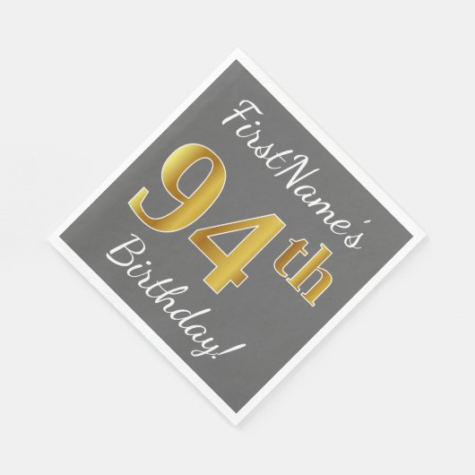 Grijs, Faux Gold 94th Birthday + Eigen naam Servetten (Hoek)