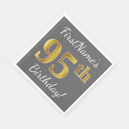 Grijs, Faux Gold 95th Birthday + Eigen naam Servetten (Hoek)