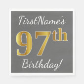 Grijs, Faux Gold 97th Birthday + Eigen naam Servetten (Voorkant)