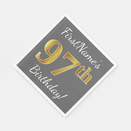 Grijs, Faux Gold 97th Birthday + Eigen naam Servetten (Hoek)
