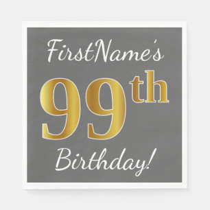 Grijs, Faux Gold 99th Birthday + Eigen naam Servet