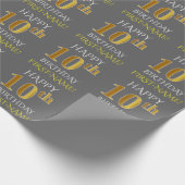 Grijs, Faux Gold "HAPPY 10th BIRTHDAY" Cadeaupapier (Hoek)