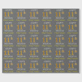 Grijs, Faux Gold "HAPPY 11th BIRTHDAY" Cadeaupapier (Vlak)