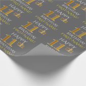 Grijs, Faux Gold "HAPPY 11th BIRTHDAY" Cadeaupapier (Hoek)