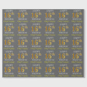 Grijs, Faux Gold "HAPPY 16th BIRTHDAY" Cadeaupapier (Vlak)