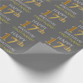 Grijs Faux Gold "HAPPY 17th BIRTHDAY" Cadeaupapier (Hoek)