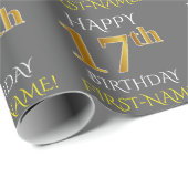 Grijs Faux Gold "HAPPY 17th BIRTHDAY" Cadeaupapier (Rol Hoek)