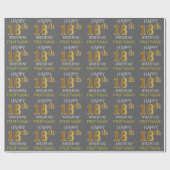 Grijs, Faux Gold "HAPPY 18th BIRTHDAY" Cadeaupapier (Vlak)