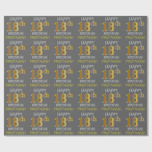 Grijs, Faux Gold "HAPPY 18th BIRTHDAY" Cadeaupapier