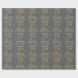 Grijs Faux Gold "HAPPY 1st BIRTHDAY" Cadeaupapier