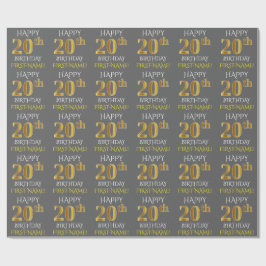 Grijs, Faux Gold "HAPPY 20th BIRTHDAY" Cadeaupapier