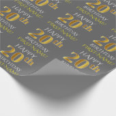 Grijs, Faux Gold "HAPPY 20th BIRTHDAY" Cadeaupapier (Hoek)