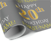 Grijs, Faux Gold "HAPPY 20th BIRTHDAY" Cadeaupapier (Rol Hoek)
