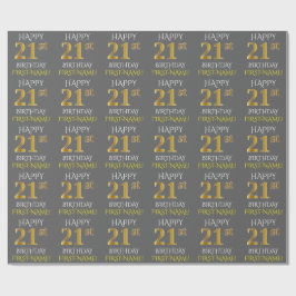 Grijs, Faux Gold "HAPPY 21st BIRTHDAY" Cadeaupapier
