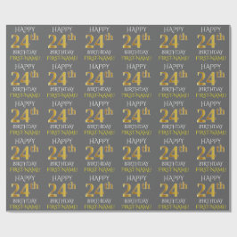 Grijs Faux Gold "HAPPY 24th BIRTHDAY" Cadeaupapier