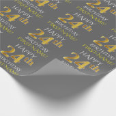 Grijs Faux Gold "HAPPY 24th BIRTHDAY" Cadeaupapier (Hoek)