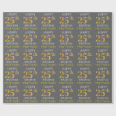 Grijs, Faux Gold "HAPPY 25th BIRTHDAY" Cadeaupapier (Vlak)