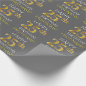 Grijs, Faux Gold "HAPPY 25th BIRTHDAY" Cadeaupapier (Hoek)