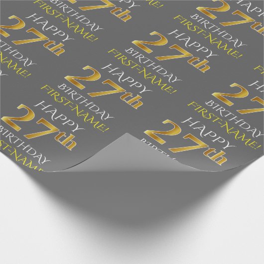 Grijs Faux Gold "HAPPY 27th BIRTHDAY" Cadeaupapier (Hoek)