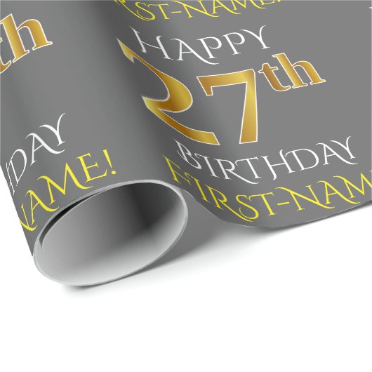 Grijs Faux Gold "HAPPY 27th BIRTHDAY" Cadeaupapier (Rol Hoek)
