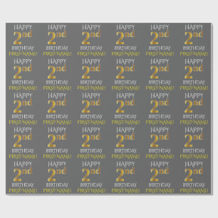 Grijs, Faux Gold "HAPPY 2nd BIRTHDAY" Cadeaupapier