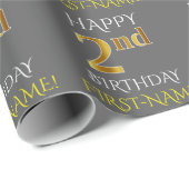Grijs, Faux Gold "HAPPY 2nd BIRTHDAY" Cadeaupapier (Rol Hoek)