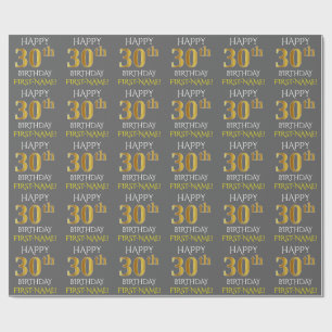 Grijs Faux Gold "HAPPY 30th BIRTHDAY" Cadeaupapier