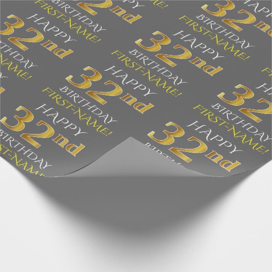 Grijs Faux Gold "HAPPY 32nd BIRTHDAY" Cadeaupapier (Hoek)