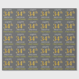 Grijs, Faux Gold "HAPPY 34th BIRTHDAY" Cadeaupapier