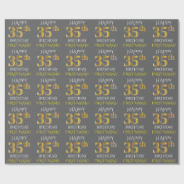 Grijs, Faux Gold "HAPPY 35th BIRTHDAY" Cadeaupapier
