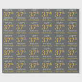 Grijs Faux Gold "HAPPY 37th BIRTHDAY" Cadeaupapier (Vlak)