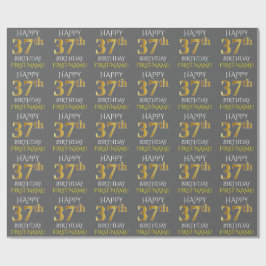 Grijs Faux Gold "HAPPY 37th BIRTHDAY" Cadeaupapier