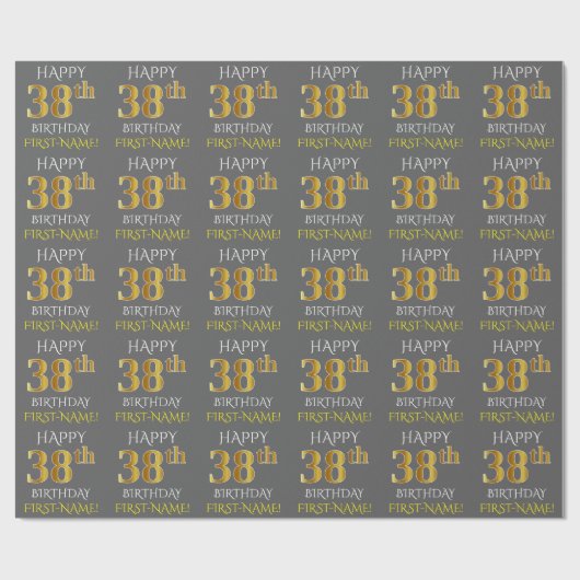 Grijs Faux Gold "HAPPY 38th BIRTHDAY" Cadeaupapier (Vlak)