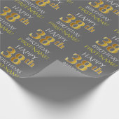 Grijs Faux Gold "HAPPY 38th BIRTHDAY" Cadeaupapier (Hoek)