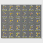 Grijs, Faux Gold "HAPPY 3rd BIRTHDAY" Cadeaupapier (Vlak)