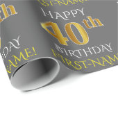 Grijs, Faux Gold "HAPPY 40th BIRTHDAY" Cadeaupapier (Rol Hoek)