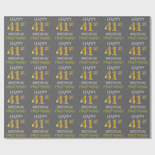 Grijs Faux Gold "HAPPY 41st BIRTHDAY" Cadeaupapier