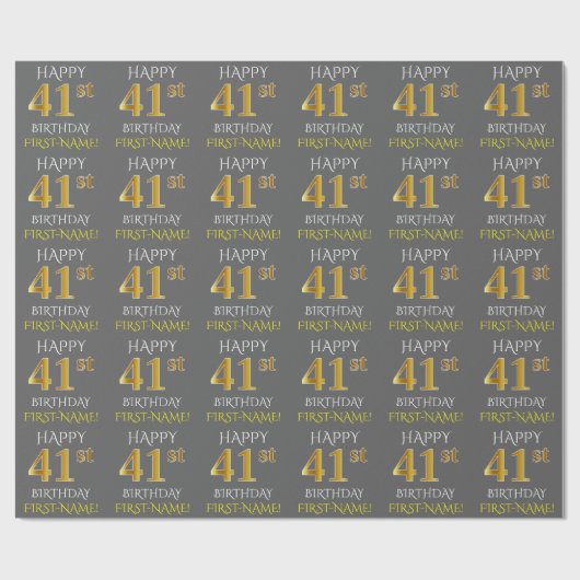 Grijs Faux Gold "HAPPY 41st BIRTHDAY" Cadeaupapier (Vlak)
