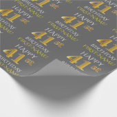 Grijs Faux Gold "HAPPY 41st BIRTHDAY" Cadeaupapier (Hoek)