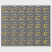 Grijs Faux Gold "HAPPY 42nd BIRTHDAY" Cadeaupapier (Vlak)