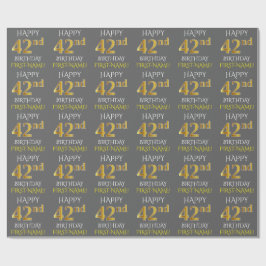 Grijs Faux Gold "HAPPY 42nd BIRTHDAY" Cadeaupapier