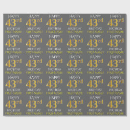Grijs Faux Gold "HAPPY 43rd BIRTHDAY" Cadeaupapier