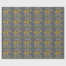 Grijs, Faux Gold "HAPPY 46th BIRTHDAY" Cadeaupapier