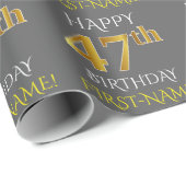 Grijs, Faux Gold "HAPPY 47th BIRTHDAY" Cadeaupapier (Rol Hoek)